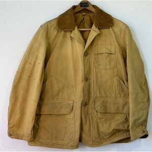 JC Higgins Sears Hunting Jacket Canvas Field Coat Mens XL Tan Fair Distressed